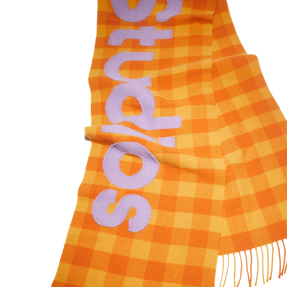 NWT $420 Acne Studios Veda Checked Wool Big Logo Scarf 80"x37" Orange Purple - Picture 10 of 13